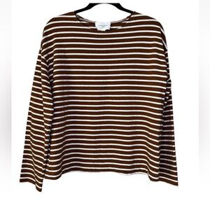 Tuckernuck Pomander Place Brown White Striped Top XS Oversized Long Sleeve Tee